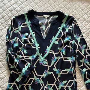 Crown & Ivy Navy and Mint Patterned 3/4 Sleeve Dress